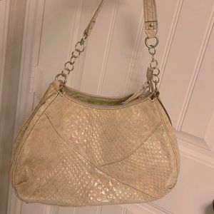 Cute beige patent leather crock skin purse